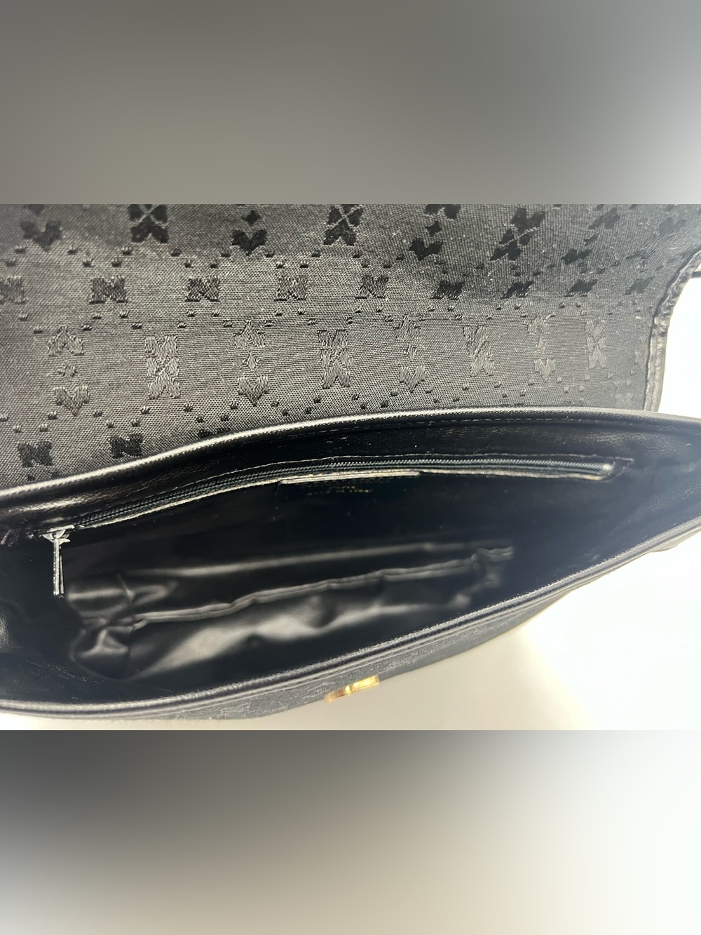 NINA RICCI VINTAGE Black Monogram Canvas Perforated Leather Flap Crossbody Bag - Picture 10 of 12